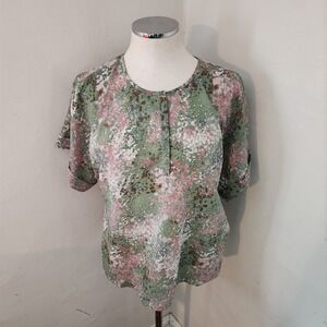 J. Crew Women's Green Pink Floral Print Button Up Shirt Top Size‎ XS